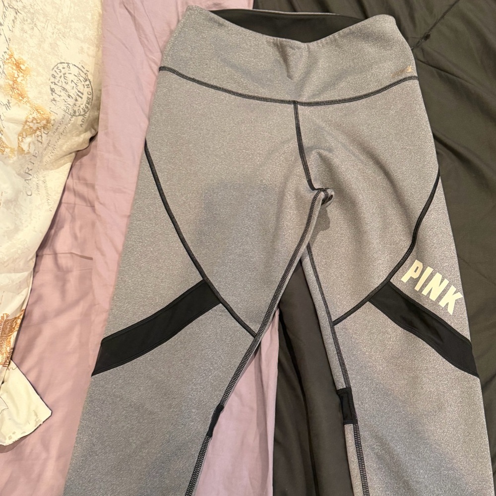 PINK Victoria's Secret Gray Active Leggings with Black Panels